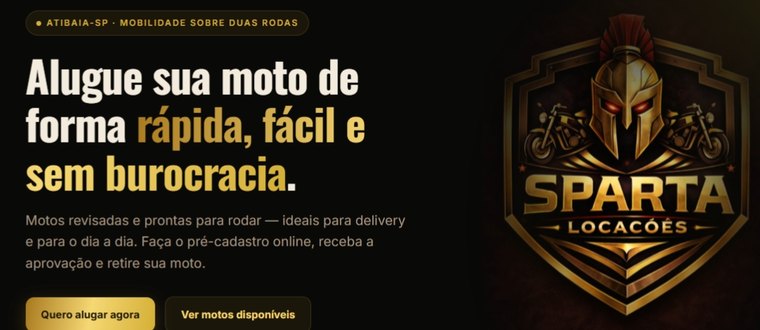Página inicial do site Sparta Locações